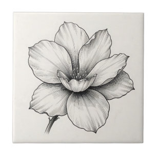 Vintage botanische Blumen-Tuschzeichnung Linie Fliese