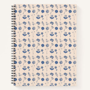 Vintage botanische Blumendarstellung Muster Blau Notizbuch