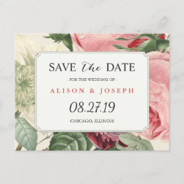 Vintage botanische Blumenhochzeit retten das Datum Ankündigungspostkarte