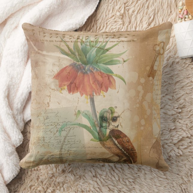 Vintage botanische Blumenillustration Kissen (Decke)