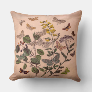 Vintage Botanische Blumenschmetterlinge Rustikal r Kissen