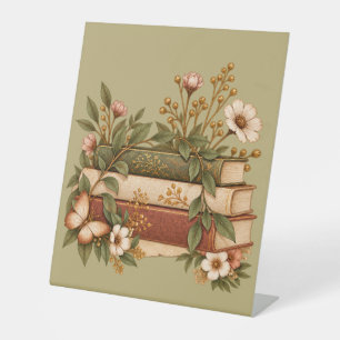 Vintage Botanische Bücher & Wildblumen Salbeigrün Sockelschild