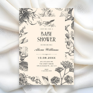 Vintage botanische Chinoiserie-Blumen-Babyparty Einladung