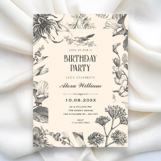 Vintage botanische Chinoiserie-Blumen-Geburtstag Einladung
