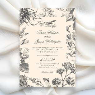 Vintage botanische Chinoiserie-Blumenhochzeit Einladung