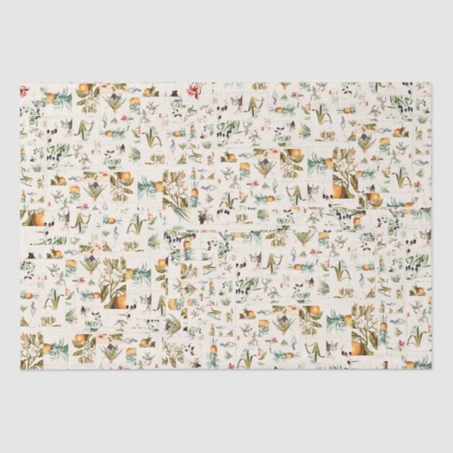 Vintage botanische Collage Seidenpapier (Vorderseite)