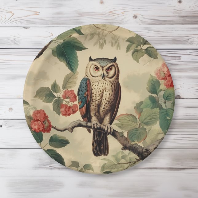 Vintage Botanische Eule im Wald Pappteller (Von Creator hochgeladen)