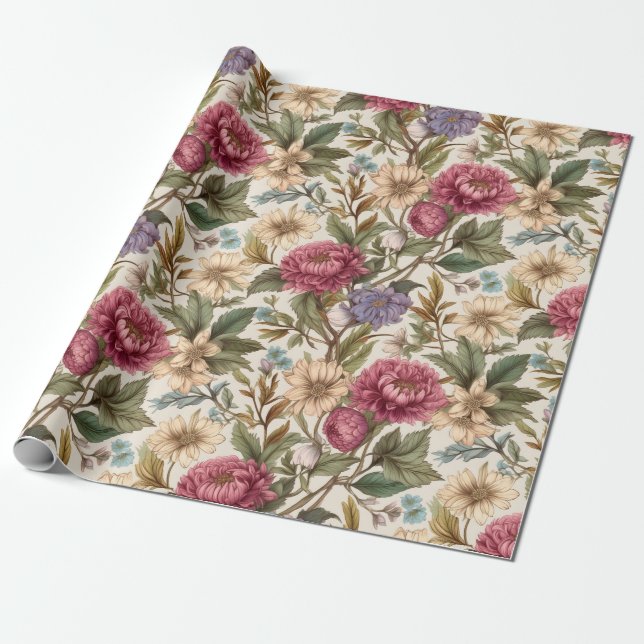 Vintage botanische Flora Geschenkpapier (Ungerollt)