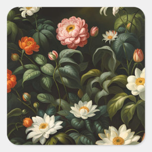 Vintage botanische florale Gartenstilleben Quadratischer Aufkleber