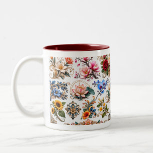 Vintage Botanische Florale Zweifarben-Kaffeetasse Zweifarbige Tasse