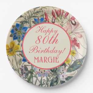 Vintage botanische Florenkoralle Pappteller