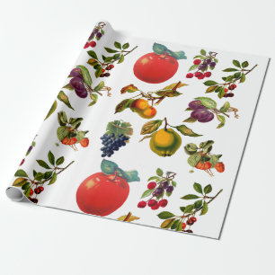 Vintage botanische Früchte Äpfel Birnen Trauben Ku Geschenkpapier