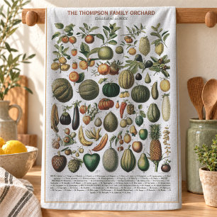 Vintage Botanische Fruchtgrafik Familienname Geschirrtuch