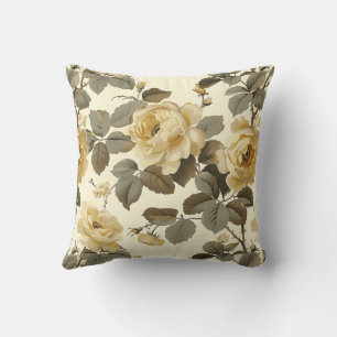 Vintage botanische Gelbe Rosen Kissen
