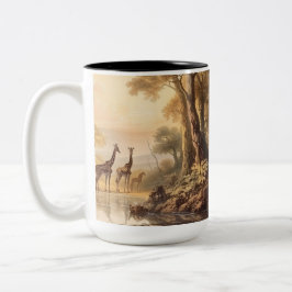 Vintage botanische Giraffen, anpassbar Zweifarbige Tasse