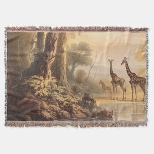Vintage botanische Giraffenlandschaft am Fluss Decke