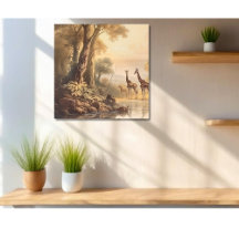 Vintage botanische Giraffenlandschaft am Fluss