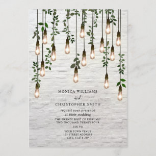 Vintage Botanische Glühbirnen - Hochzeit aus weiße Einladung