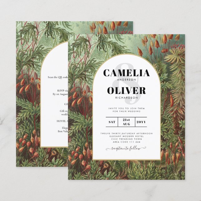 Vintage Botanische Grüne Terrakotta Hochzeit einla (Vorne/Hinten)