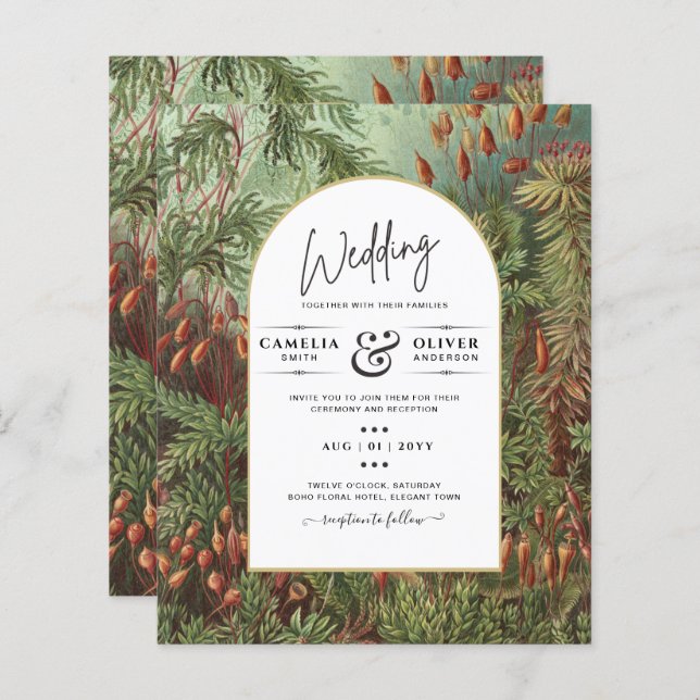 Vintage Botanische Grüne Terrakotta Hochzeit einla (Vorne/Hinten)