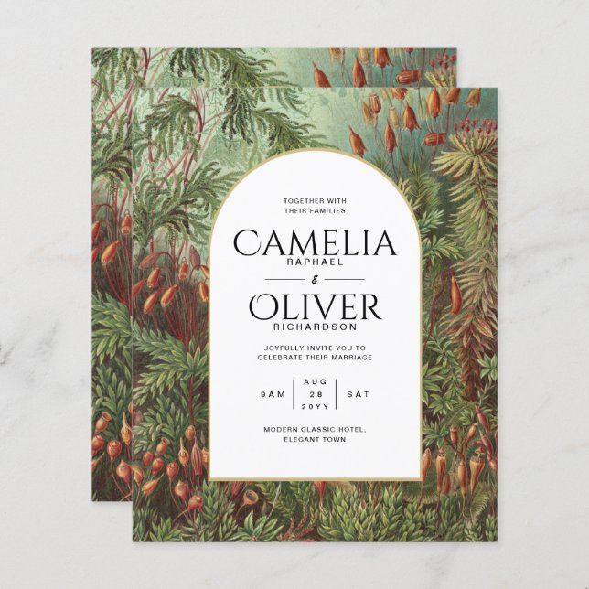 Vintage Botanische Grüne Terrakotta Hochzeit einla (Vorne/Hinten)