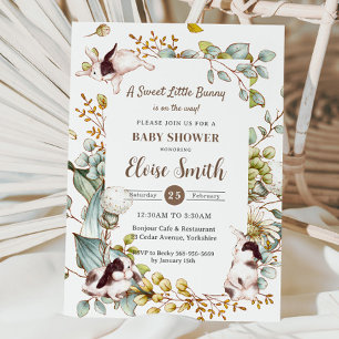 Vintage Botanische Häschen Hasen Baby Shower QR Einladung
