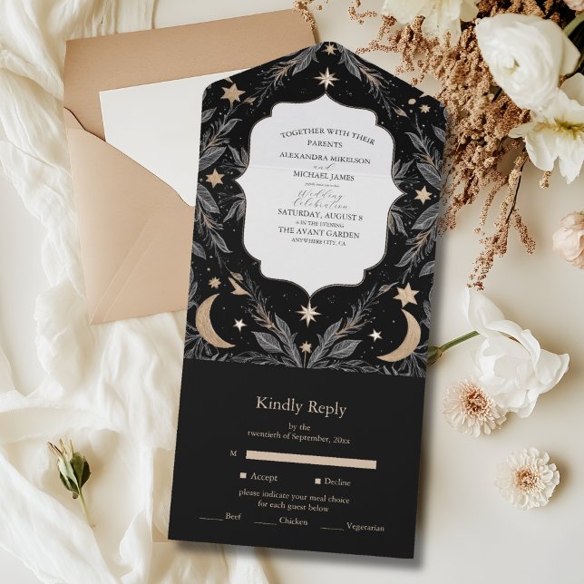 Vintage Botanische Himmelsmondsterne Hochzeit All In One Einladung (Von Creator hochgeladen)