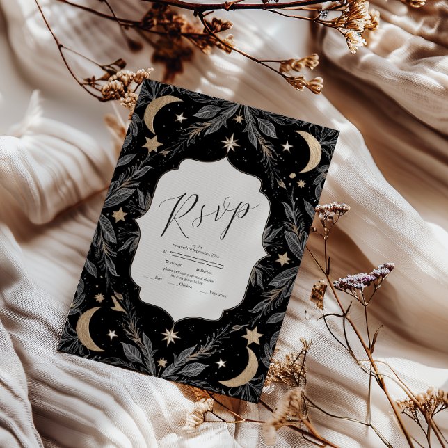 Vintage Botanische Himmelsmondsterne Hochzeit RSVP Karte (Von Creator hochgeladen)