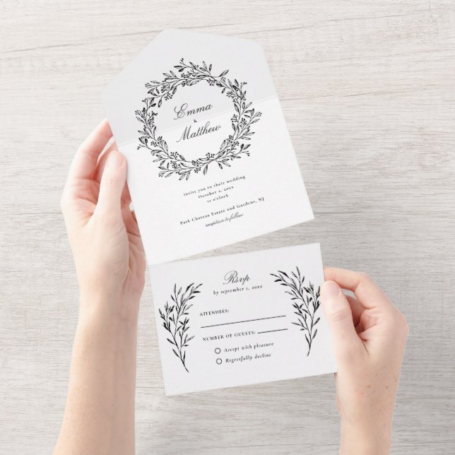 Vintage botanische Hochzeit All In One Einladung (Abreißen)