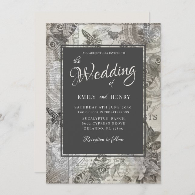 Vintage botanische Hochzeit Einladung (Vorne/Hinten)