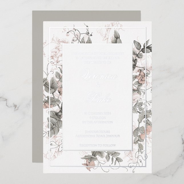 Vintage Botanische Hochzeit Folieneinladung (Vorderseite/Rückseite)