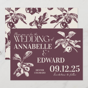 Vintage Botanische Hochzeit Pflaume Burgund Einladung