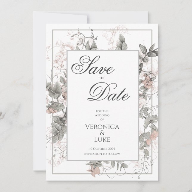 Vintage Botanische Hochzeit Save The Date (Vorderseite)