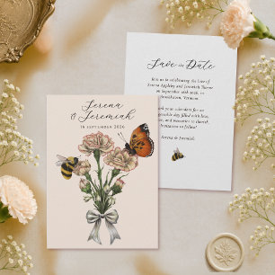 Vintage-Botanische-Hochzeitsanzeige mit Biene und