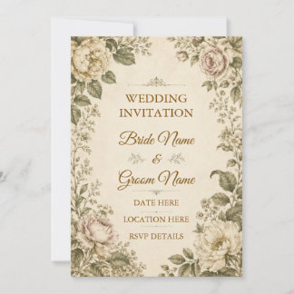 Vintage botanische Hochzeitseinladung mit Blumenmo Einladung