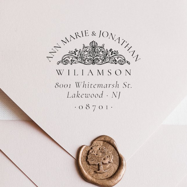 Vintage botanische Hochzeitsfeier Rücksendeadresse Gummistempel (Von Creator hochgeladen)