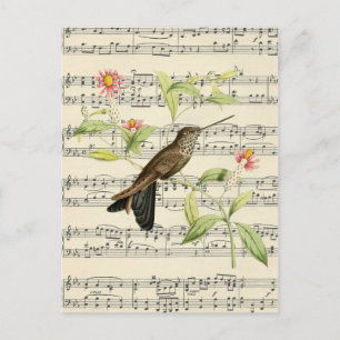 Vintage Botanische Hummingvogelmusik nach der Post Postkarte