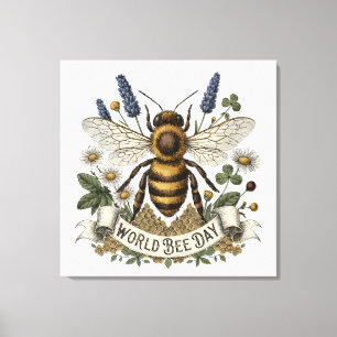 Vintage botanische Illustration zum Welttag der Bi Leinwanddruck
