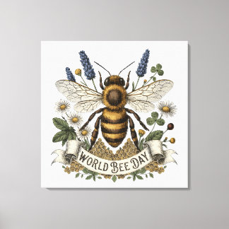 Vintage botanische Illustration zum Welttag der Bi Leinwanddruck