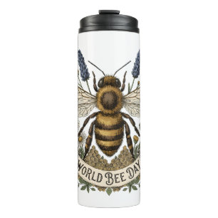 Vintage-Botanische-Illustration zum Welttag der Bi Thermosbecher