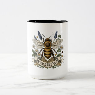 Vintage botanische Illustration zum Welttag der Bi Zweifarbige Tasse