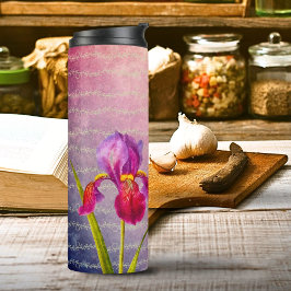 Vintage botanische Iris-Blume Violettöne Thermosbecher