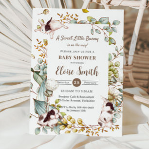 Vintage Botanische Kaninchen Babydusche QR Einladung