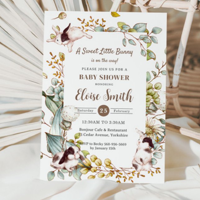 Vintage Botanische Kaninchen Babydusche QR Einladung (Von Creator hochgeladen)