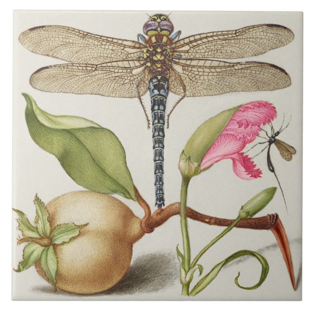 Vintage botanische Keramik Fliese (Vorderseite)