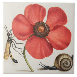 Vintage botanische Keramik Fliese