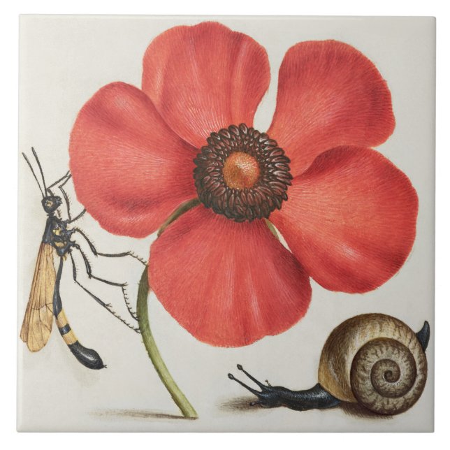 Vintage botanische Keramik Fliese (Vorderseite)