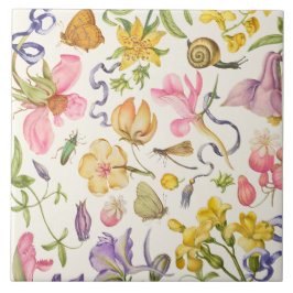 Vintage botanische Keramik Fliese