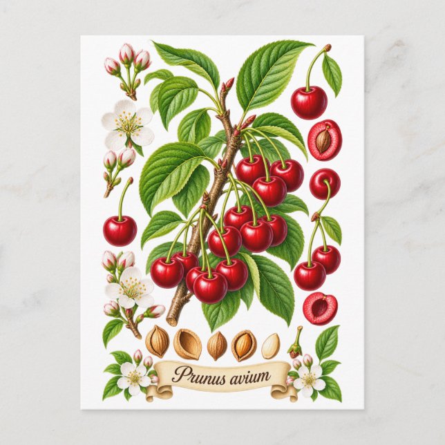 Vintage botanische Kirsch-Illustration Postkarte (Vorderseite)