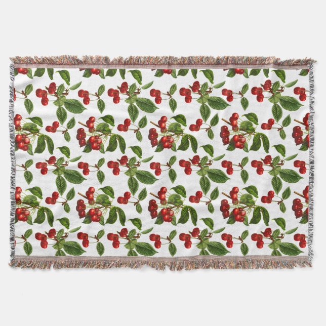 Vintage Botanische Kirschen Decke (Vorderseite)